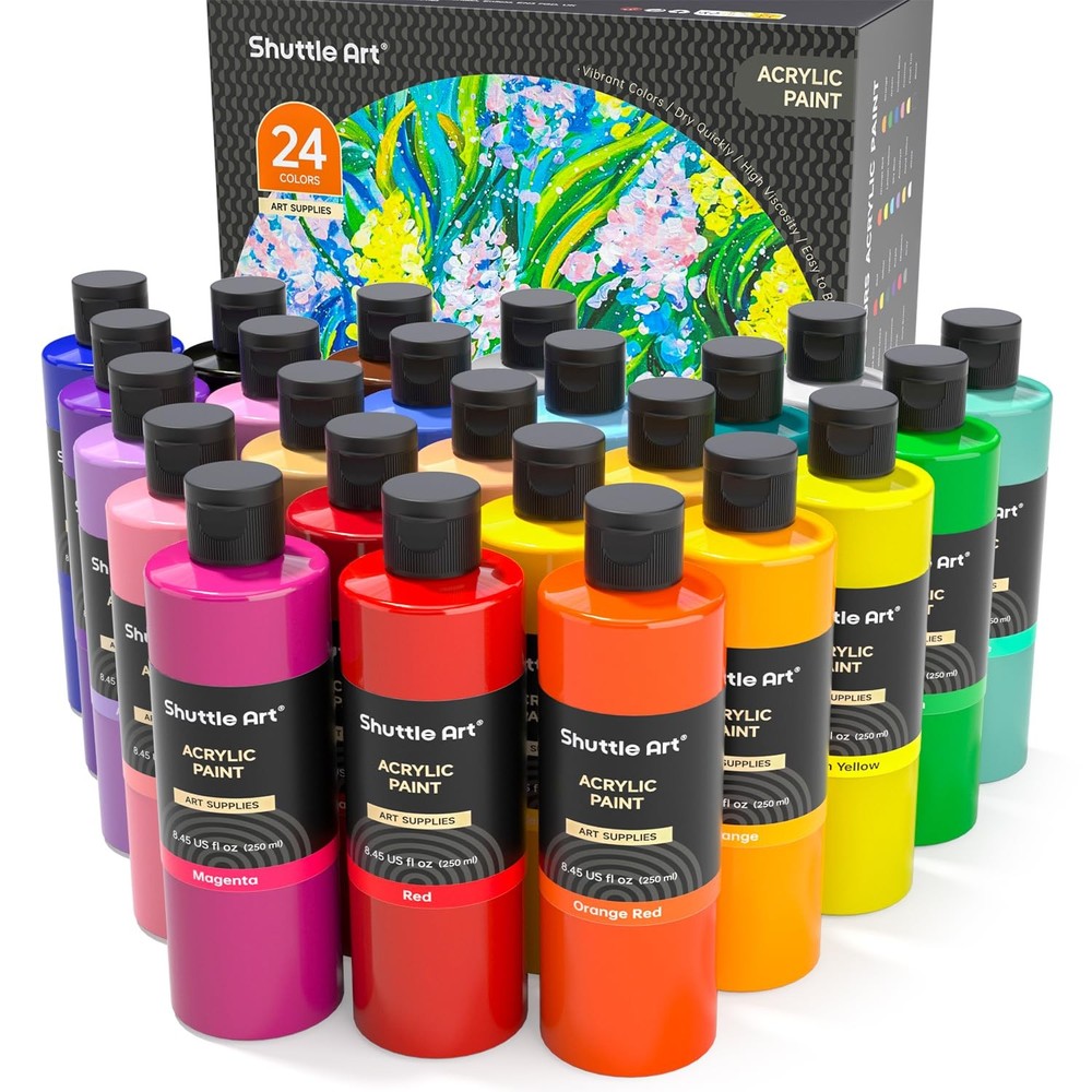 Acrylic Paint, 24 Colors Acrylic Paint Bottle Set, 250ml/8.45oz Each, Rich Pi…