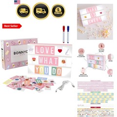 Pink Cinema Light Box with 400 Letters, Emojis, 2 Markers. Led Light Box Home…