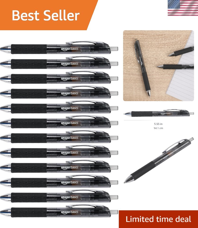 Retractable Gel Pens, 12-Count, Black Ink with Comfortable Grip & No Smudging