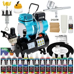 Master Gravity Airbrush Air Tank Compressor Kit with 24 Color Acrylic Paint Set