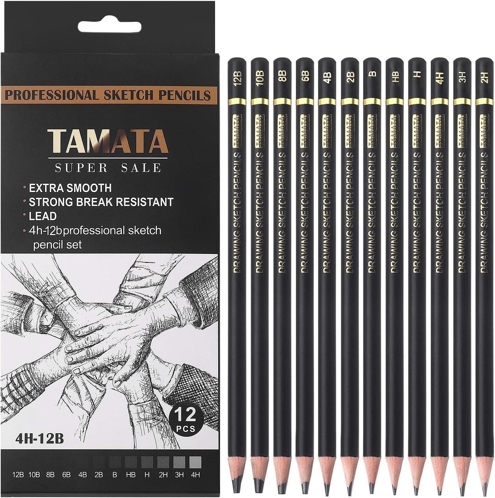TAMATA Professional Drawing Sketching Pencil Set – 12 Pieces Art Graphite Pen…