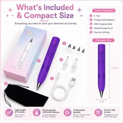 Electric Diamond Art Painting Pen with Vacuum Pump, 1000MAH, No Wax Purple