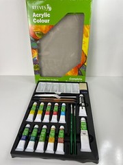 Reeves Acrylic Colour Complete Painting Set Paints Brushes Boards Palette + More