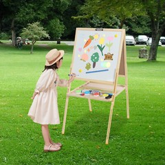 Adjustable Wooden Kids Art Easel – Double-Sided Magnetic Whiteboard & Chalkboard