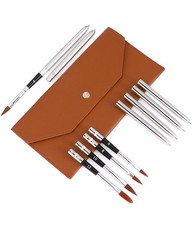 6 PCS Travel Watercolor Brushes Leather Pouch Extendable Portable 6 Sizes