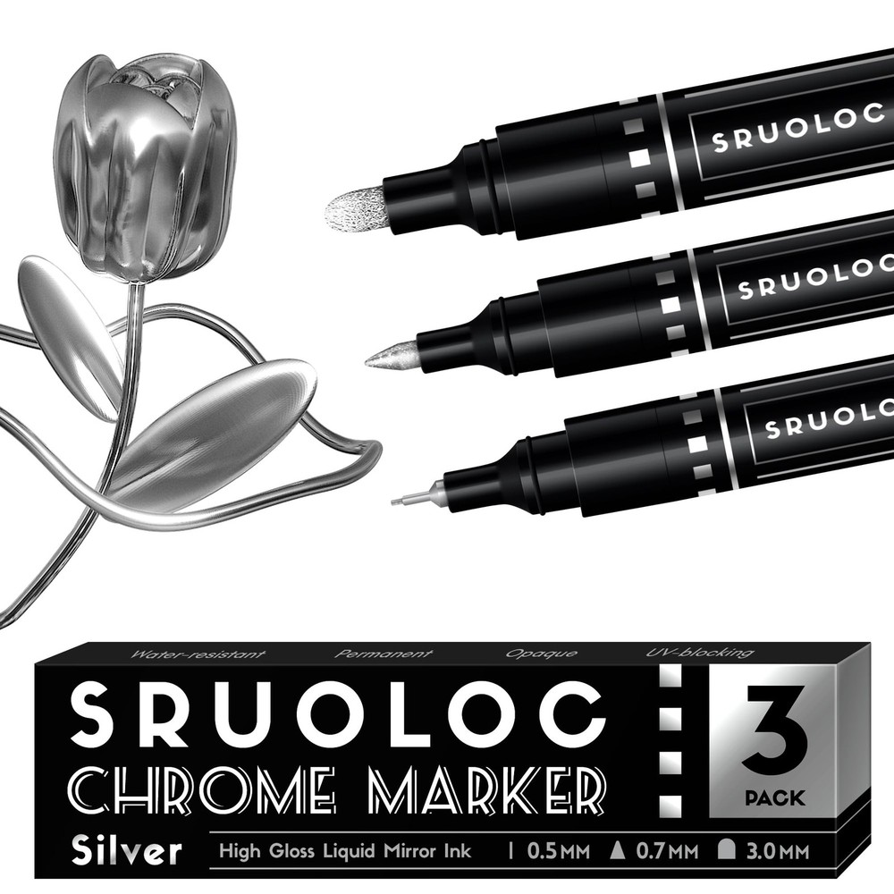 SRUOLOC 3Pcs Liquid Chrome Paint Markers Oil-based Permanent Chrome Maker Glo…