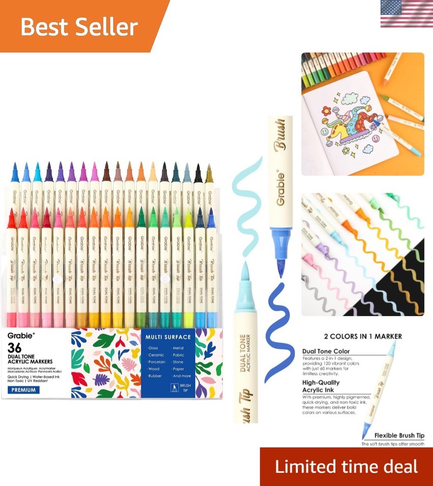 72 Colors Acrylic Paint Markers, Soft Brush Tip Acrylic Markers Set, Water Ba…