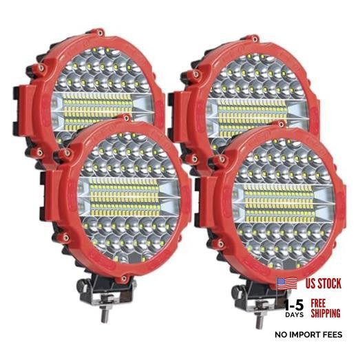 4 Pcs 201W Led Light, 7 Inch Round Led Light Bar Off Road Auxiliary Red 4
