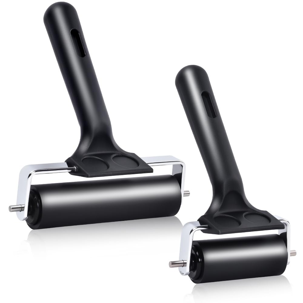 Wlivxch 2Pcs Hard Rubber Brayer Rollers (4 Inch and 2.2 Inch) for Black