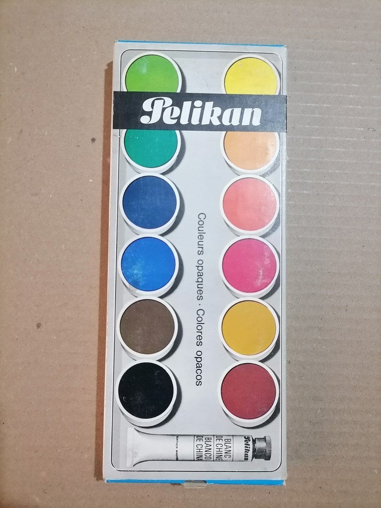 PELIKAN watercolor set 735/12 opaque colours tin box, GERMANY vintage new unused