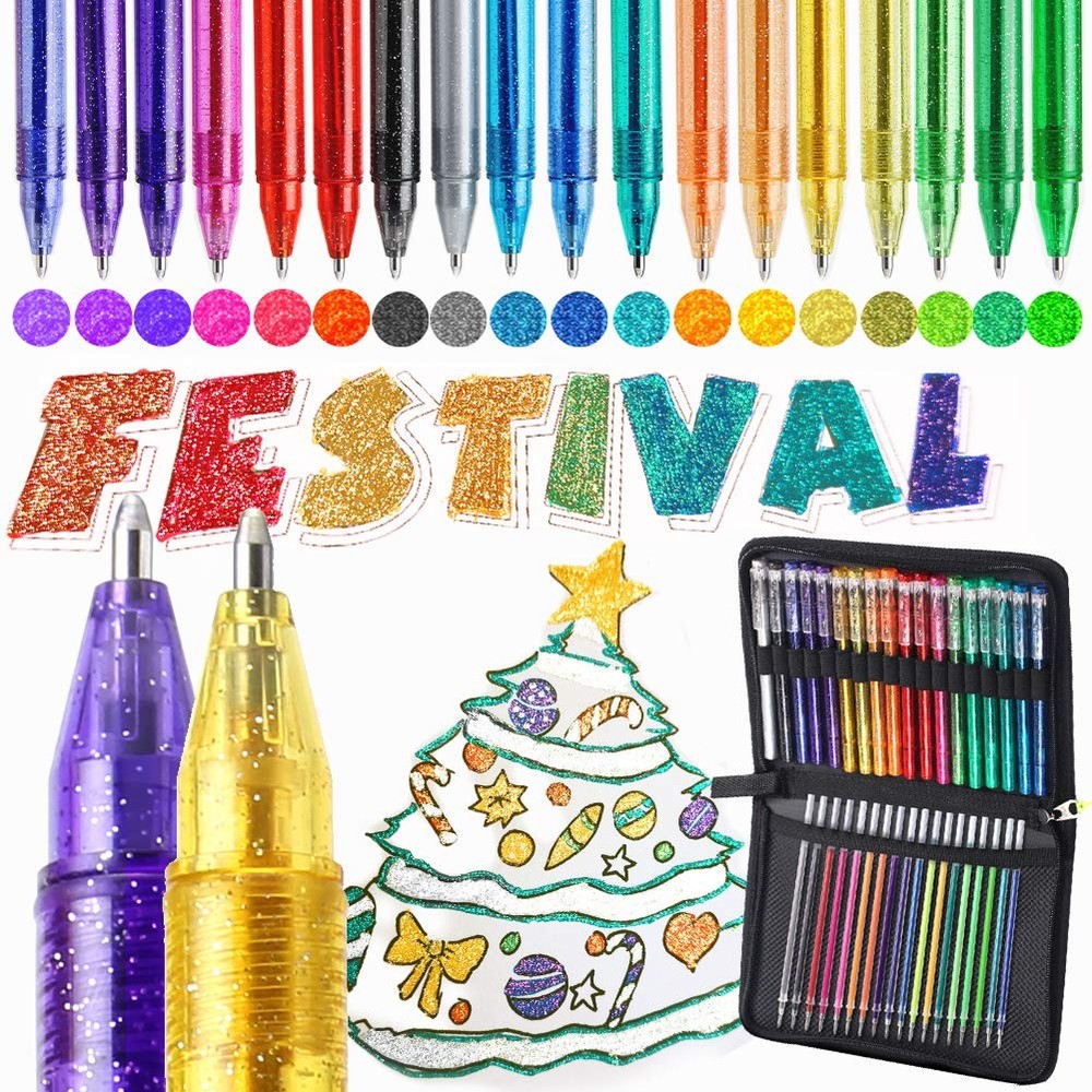 ZSCM 36 Pack Metallic Glitter Gel Pens Set, 18 Colors Sparkle Gel Pens with 1…