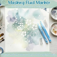 2 PCS 0.7mm Blue Masking Fluid Pen With Applicator Tip Watercolor Painting