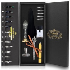 Calligraphy Feather Quill Dip Pen Set With 18 Nibs and Ink , Wax, Stamp Gift