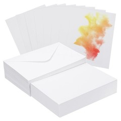 50 Sets Pure Cotton Watercolor Cards 140lb/300 GSM Postcards with Envelopes f…