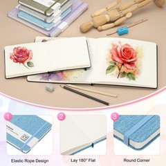 8.3×8.3″ Watercolor Sketchbook, 24 Sheet 300GSM/203lb, Blue