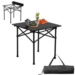 Black Camping Roll Table Carbon Steel Square Tube Frame Heavy Duty Portable Fold