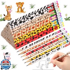 Zhehao 72 Pcs Jungle Safari Theme Pencils Animal Print Pencils with Eraser Wo