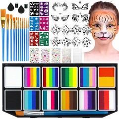 12 Color Face Painting Kit with Brushes, Stencils & Gems for Parties & Festivals