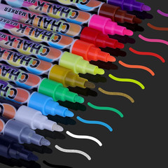 Liquid Erasable Chalk Markers Pens – 12 Colors Washable & Wet Erase Neon Makers