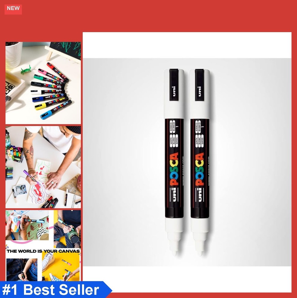 White Acrylic Paint Markers 2 Pack Medium Tip 1.8-2.5mm For Rock Glass Ceramic