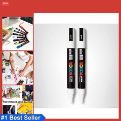 White Acrylic Paint Markers 2 Pack Medium Tip 1.8-2.5mm For Rock Glass Ceramic