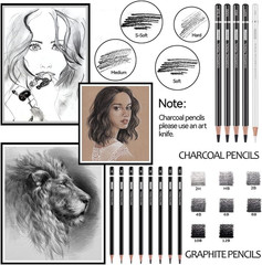 Professional 22-Piece Sketching Pencil Set with Graphite and Charcoal Tools