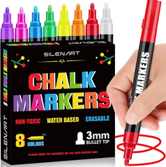 SILENART Liquid Chalk Markers – 8 Vibrant Colors – Chalkboard Markers for Blackb