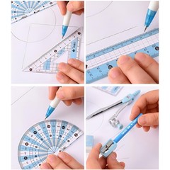 8 Pieces Math Geometry Kit Set with Shatterproof Iron Box Student Supplies