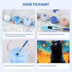 Framed Starry Cat Paint By Numbers For Adults Beginners DIY Canvas Art Decor