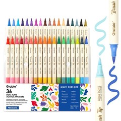 Grabie 72 Colors Acrylic Paint Markers, 36 Pack Dual Tip Soft Brush Acrylic M…