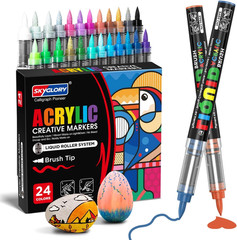 24 Colors Brush Tip Acrylic Paint Marker Pens, Liquid Large Markers for Calligr