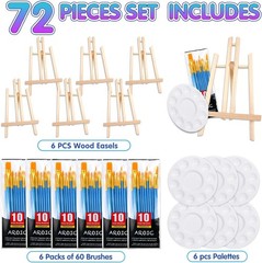 72 PCS Professional Painting Set with Easels, 6 PCS Wood Easels,6 Packs of 60…