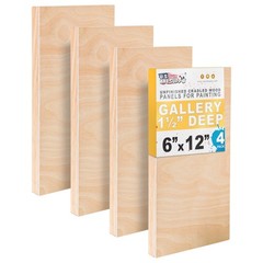 U.S. Art Supply 6″ x 12″ Unfinished Cradled Wood Panels for x 12″, Brown