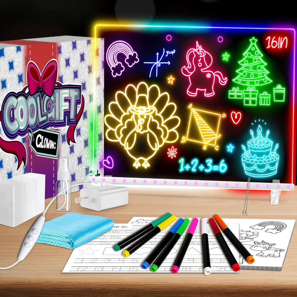 LED Drawing Board 16 Inch w/ Tracing Pages 7 Colors Kids Art 39 Pcs Set Kit Gift