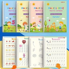 4PCS Magic Grooved Writing Practice for Kids, Reusable Grooved Handwriting Books