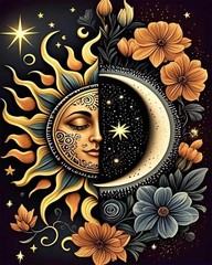 DIY Paint by Numbers Kit for Adults,Unframed Sun and Moon Paint by Number Kits f