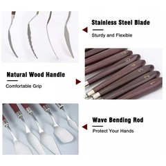15pcs Artist Palette Knife Set Stainless Steel Wood Handle for Oil Acrylic Paint