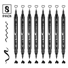 Arrtx Acrylic Paint Pens 8pcs Double Tip Black Paint Markers for Painting Black