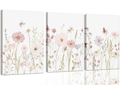 3Pcs Watercolor Wildflower Wall Art Botanical Nursery Canvas Prints Vintage F…