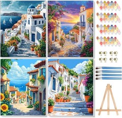 4 Pack Paint by Numbers Kit for Adults Beginner,Cityscape Paint by Number Kits..