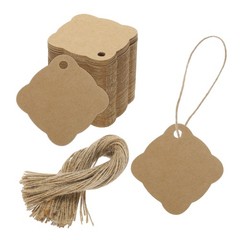 100Pcs Kraft Paper Gift Tags with String,1.81×1.8″ Wood Pulp Paper Labels Brown
