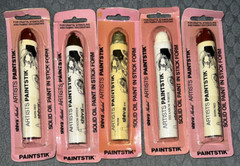 Shiva Artists Solid Oil Paintstiks, Lot Of 5 Barn Red (2), Silver, Meadow Green+