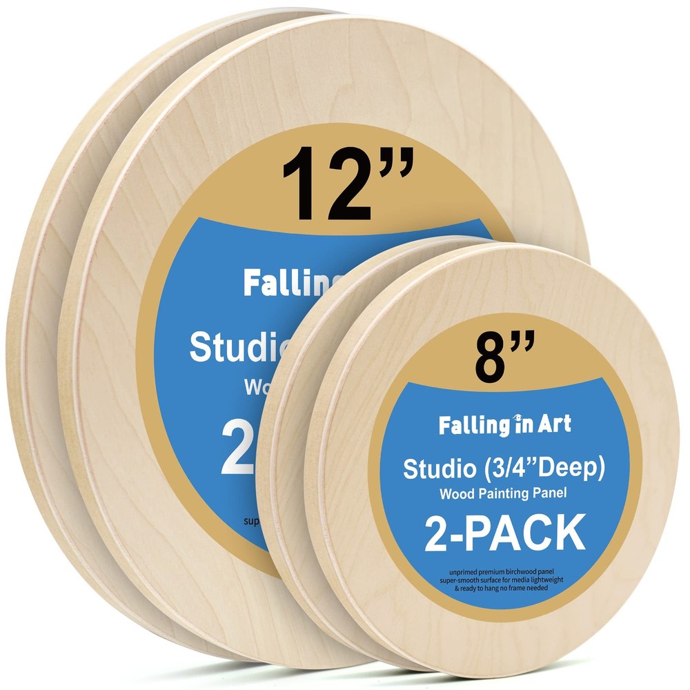 Unfinished Round Birch Wood Canvas Panels Kit 4 Pack of 2 Sizes 8 and 12 St…