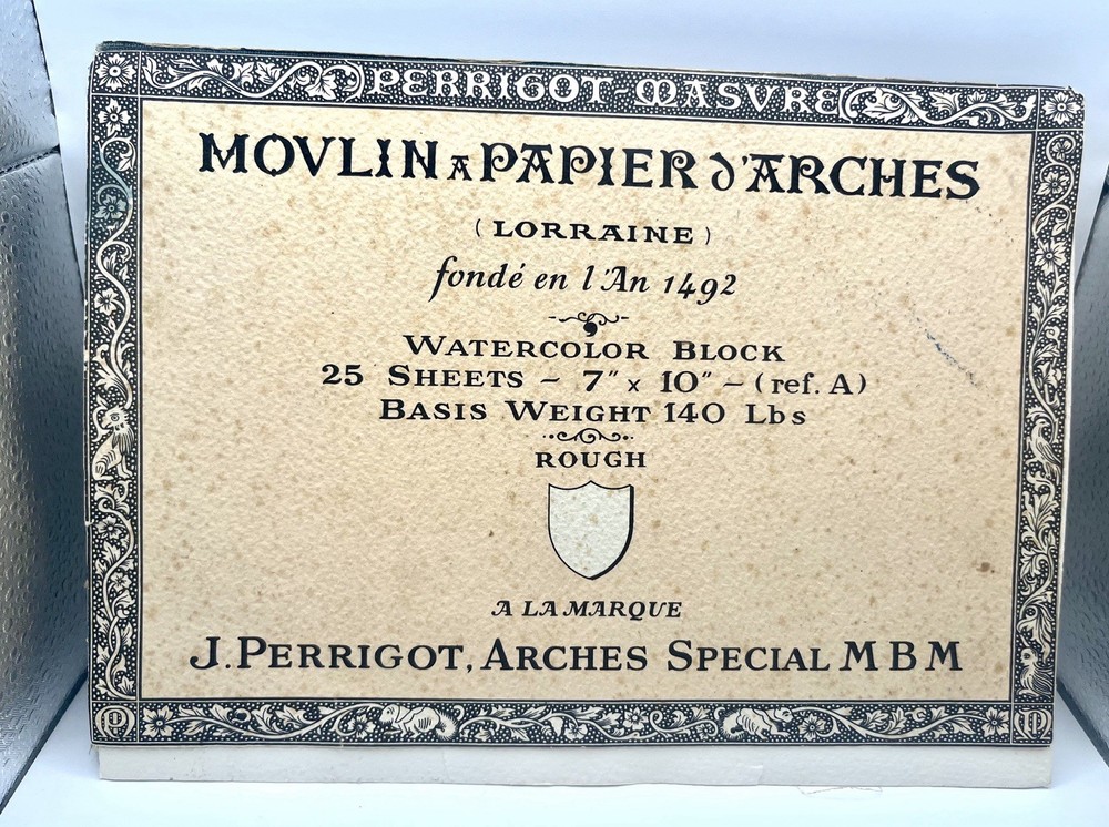 Watercolor Block Movlin a Papier J’Arches 12 sheets Vintage 7″x10″ 140Lbs Rough