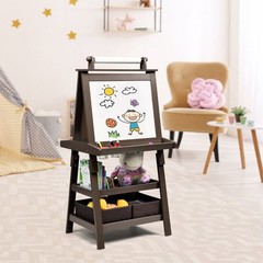 Kids Wood Art Easel Blackboard Chalkboard & Paper Roll Drawing Chalk Play