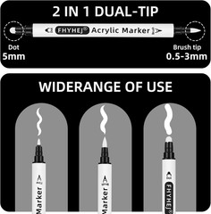 White Ink Pens Set of 7, Fine Point White Gel Pens, Black Brush Tip Acrylic