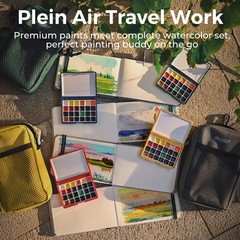 Mini Watercolor Paint Set, All-in-One 24-Color Travel Paint Kit, with Crossbody