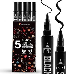 5 Dual-Tip Black Fabric Markers Permanent for Clothes – Fabric Paint Pens for…