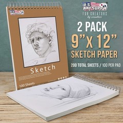 9″ x 12″ Spiral Bound Sketch Pad, Pad of 100-Sheets, 60 Pound (100gsm) (2 Pads)
