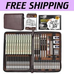 Portable 58 PCS Drawing Kit with Leather Case & Multiple Mechanical Pencils